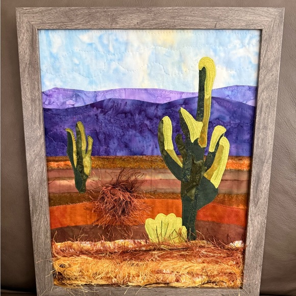 NEW! Handmade Framed Desert Landscape Fabric Art - Picture 1 of 4